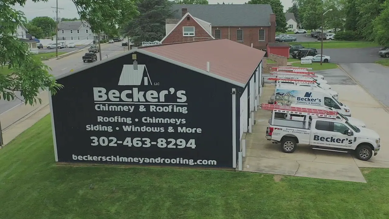 Becker’s Chimney and Roofing office and sign in Wilmington, Delaware
