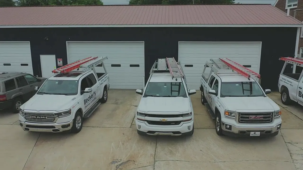 Becker’s service trucks parked outside the shop